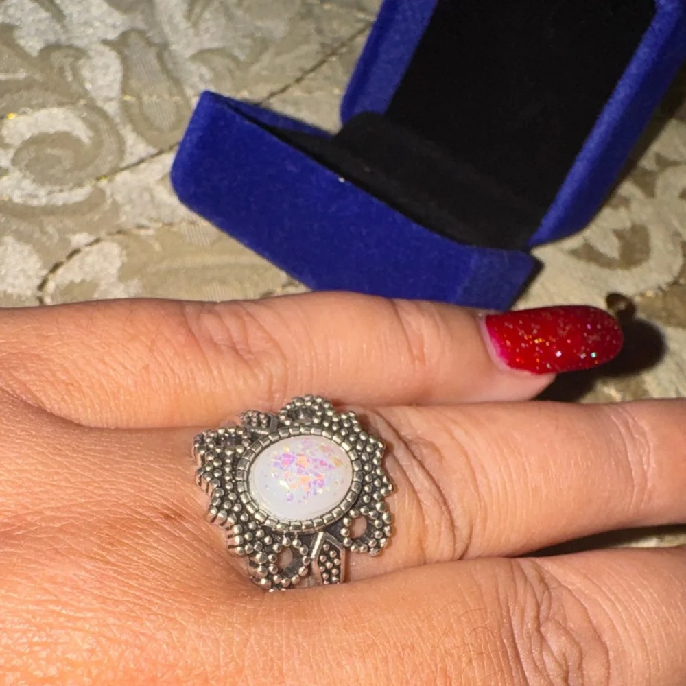 Opal Silver and White Gemstone Ring